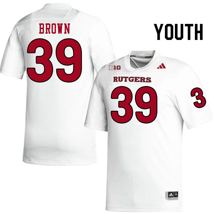 Youth #39 Trent Brown Rutgers Scarlet Knights 2024 College Football Jerseys Stitched-White